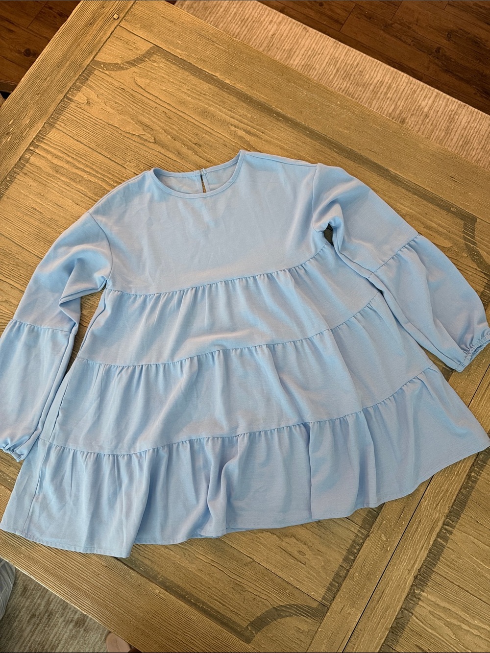Kids Long Sleeve Tiered Tunic Dress- Light Blue
